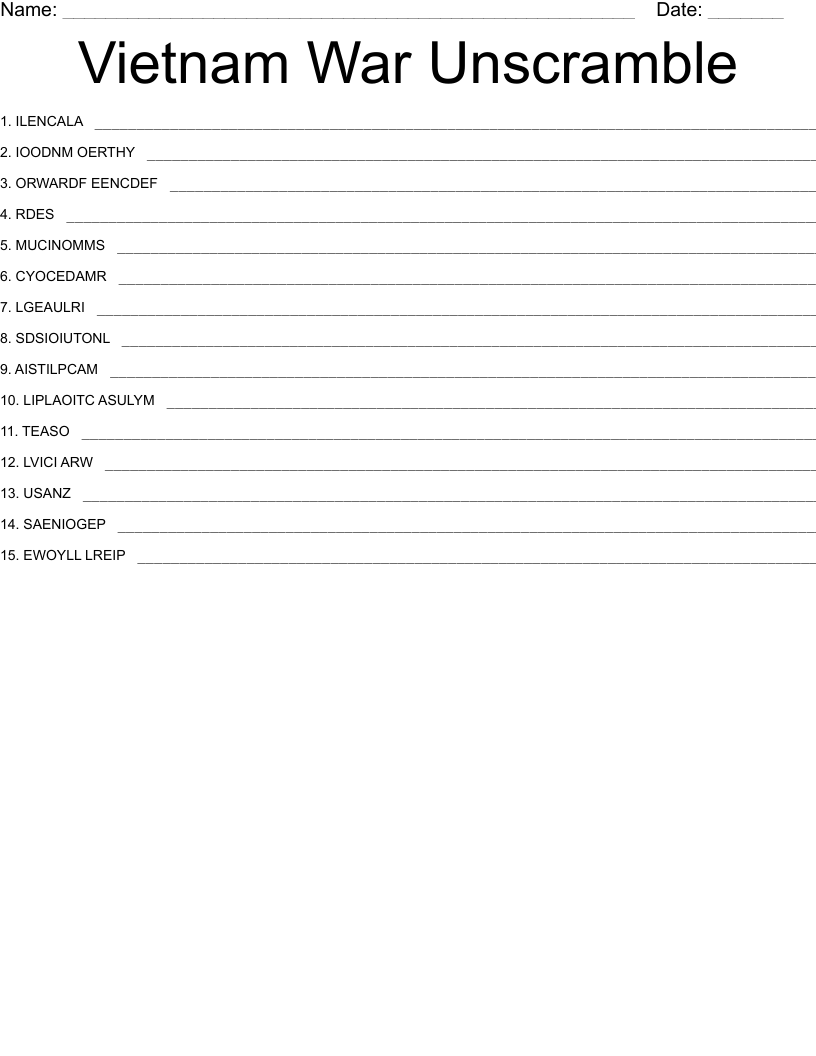 Vietnam War Unscramble 