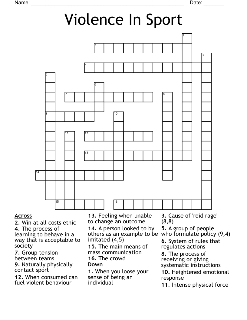 Violence In Sport Crossword