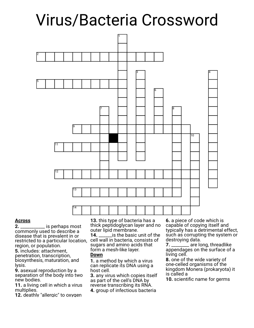 Bacteria Crossword Puzzle Key