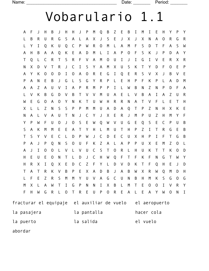 Vobarulario 1.1 Word Search