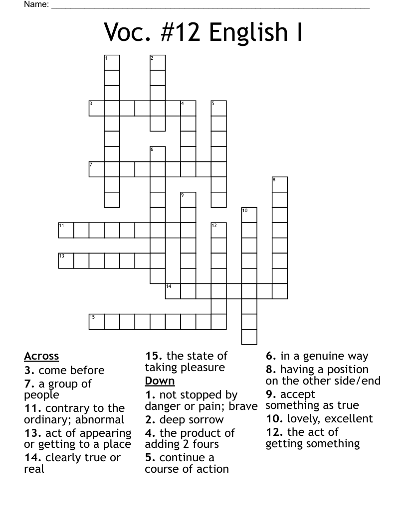 Voc. #12 English I Crossword