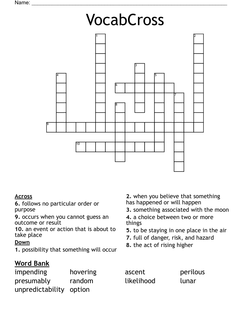 VocabCross Crossword