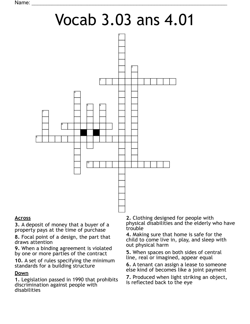 Vocab 3.03 ans 4.01  Crossword