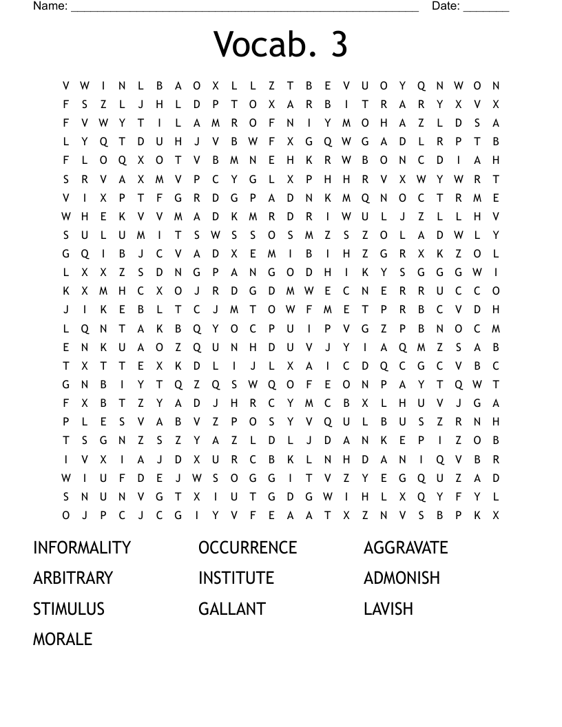 Vocab. 3 Word Search - WordMint
