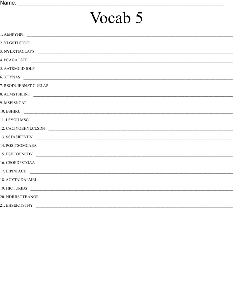 Vocab 5 Word Scramble