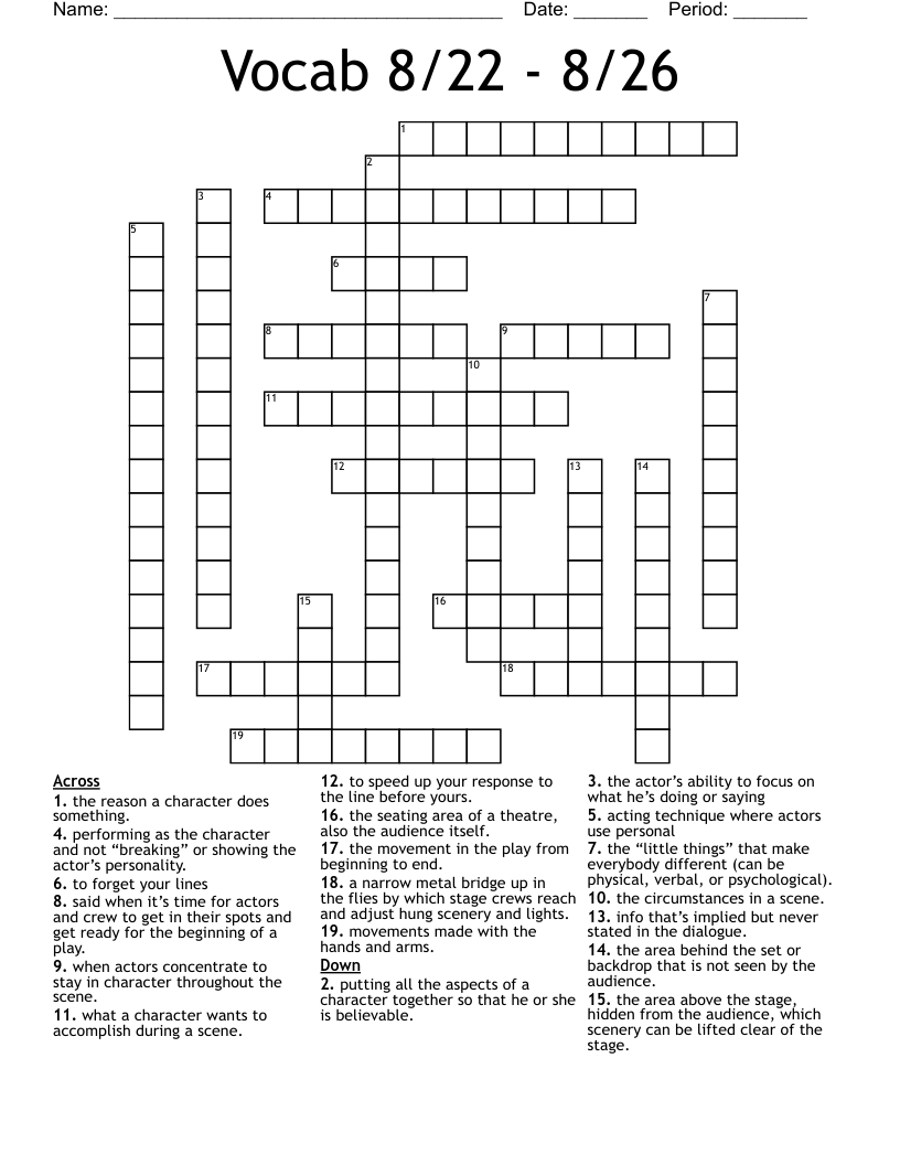 Vocab 8/22 - 8/26 Crossword