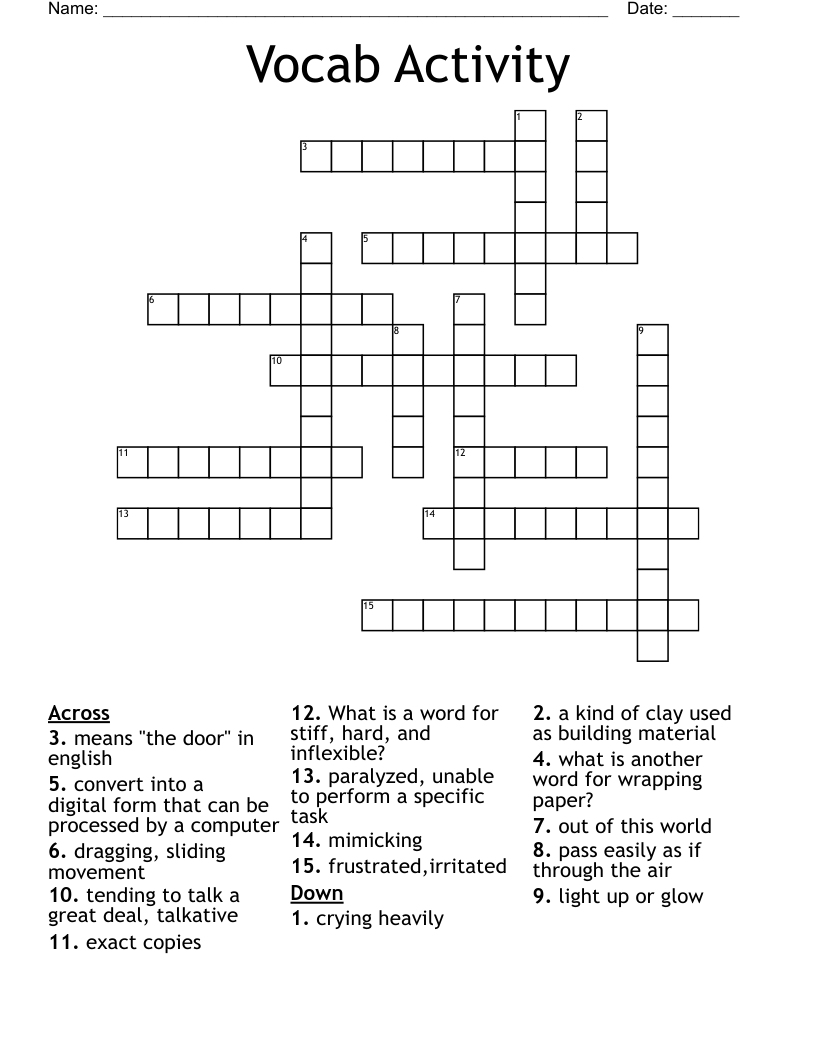 Vocab Activity Crossword WordMint