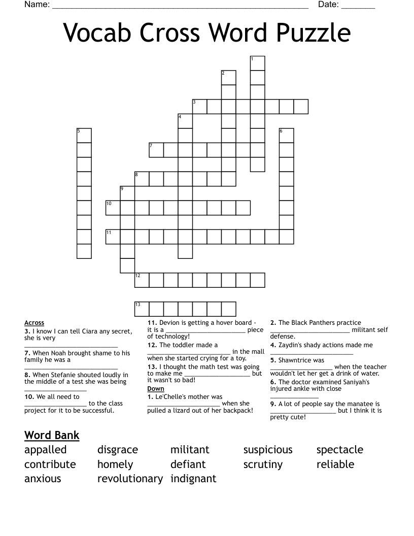 Vocab Cross Word Puzzle