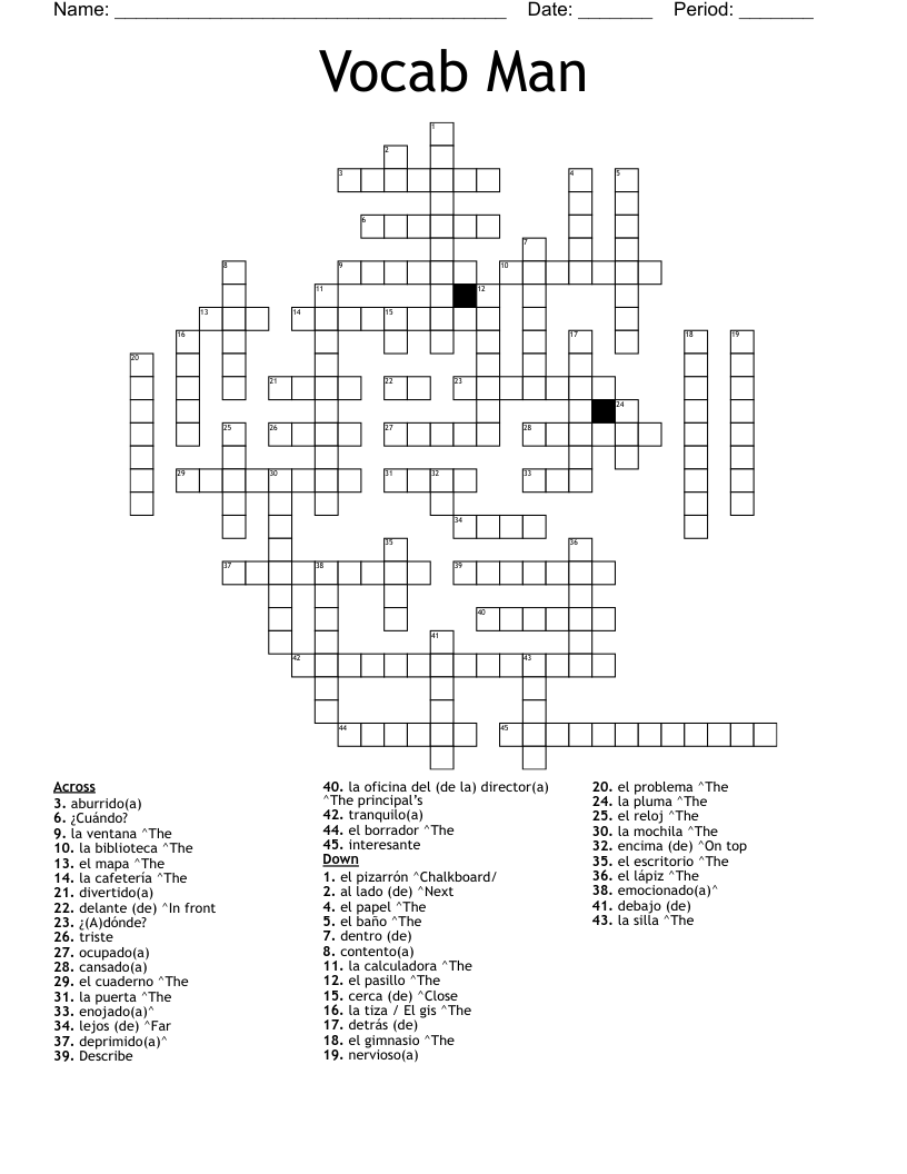 Vocab Man  Crossword