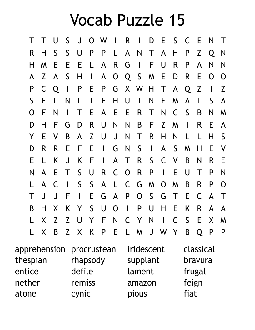 Vocab Puzzle 15 Word Search
