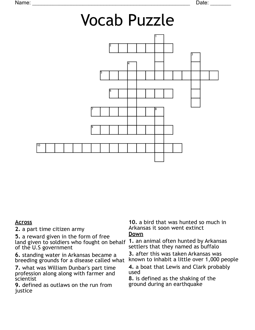 Vocab Puzzle Crossword