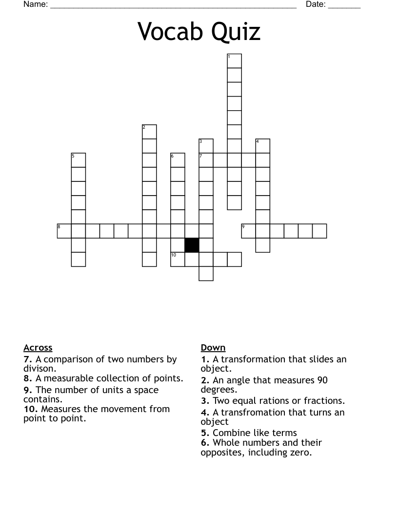 Vocab Quiz Crossword WordMint