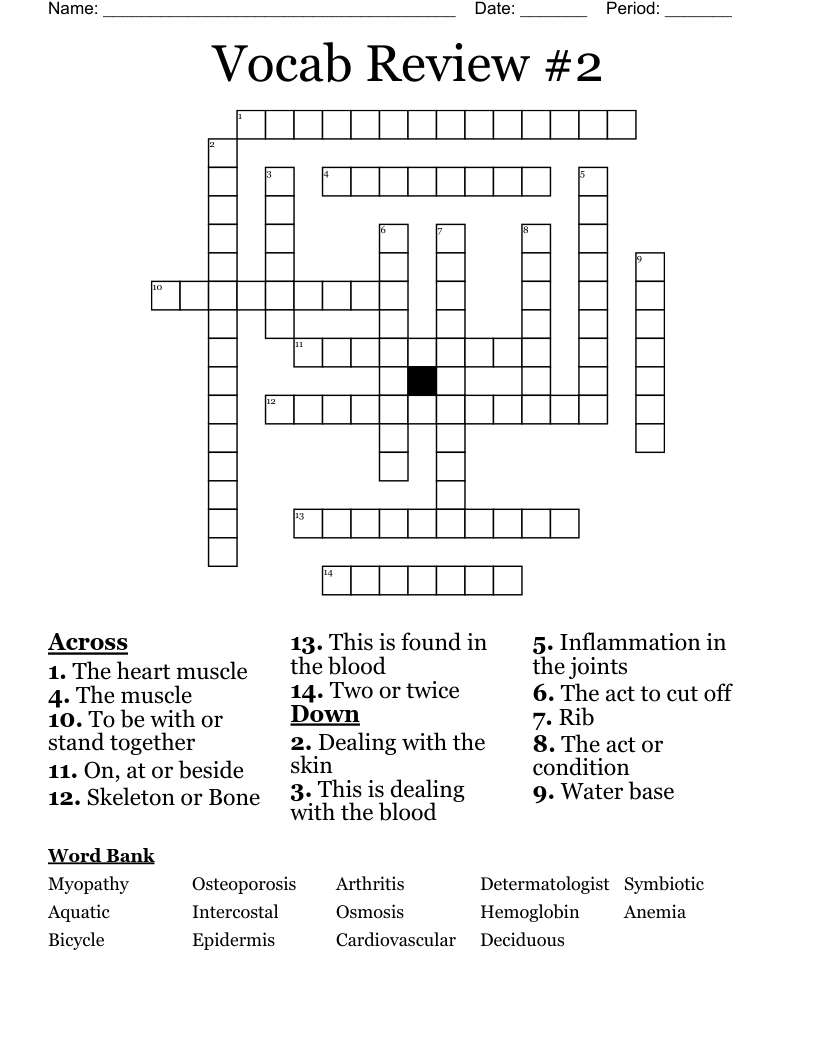 Vocab Review #2 Crossword - WordMint