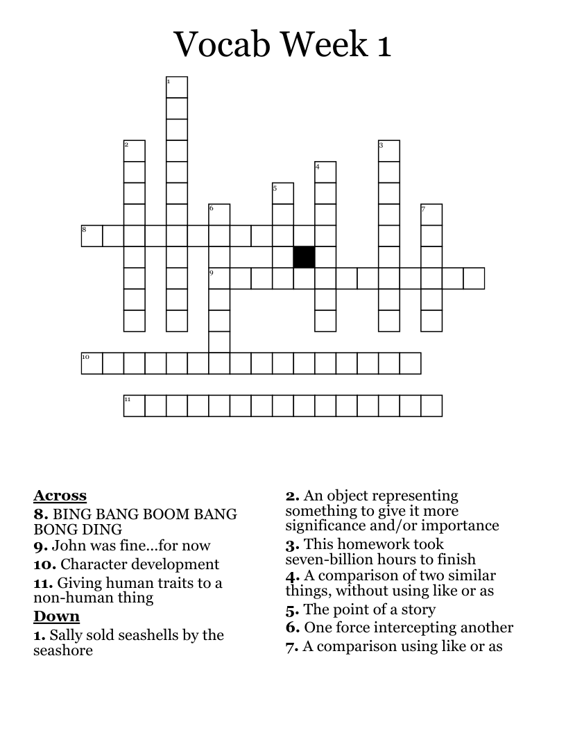 Vocab Week 1 Crossword
