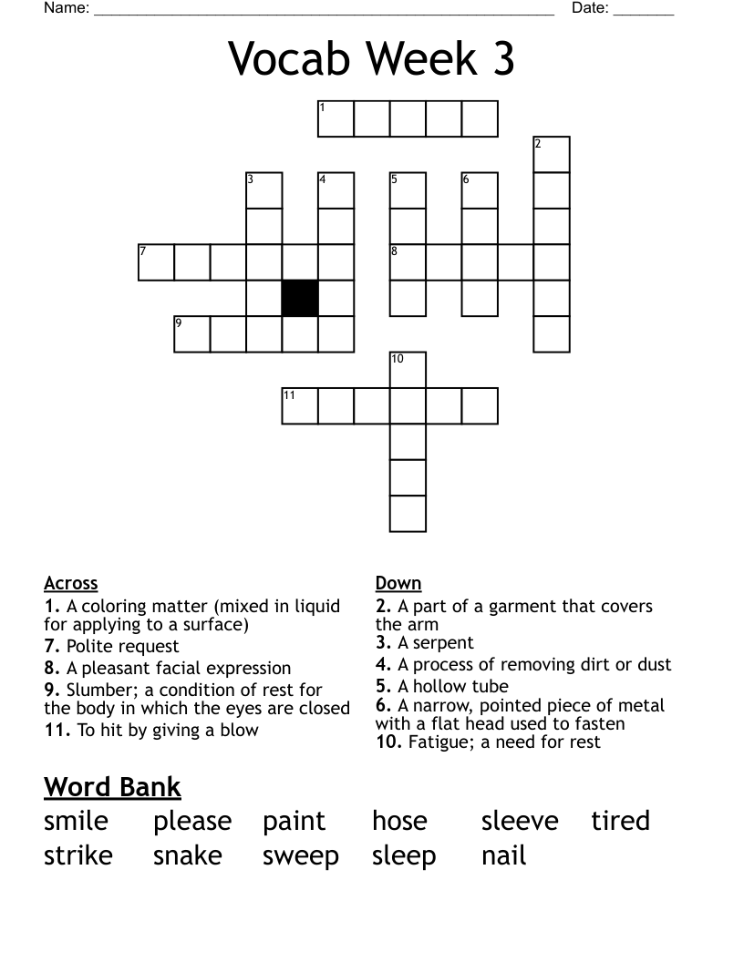 Vocab Week 3 Crossword