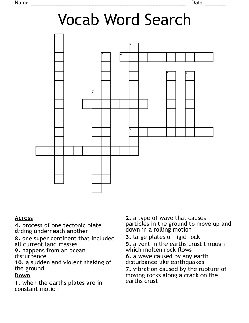 Vocab Word Search Crossword