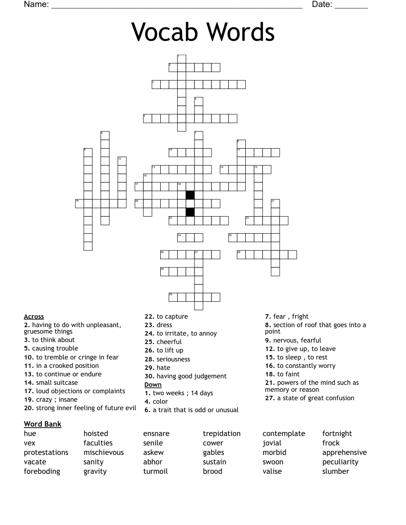 Vocab Words  Crossword