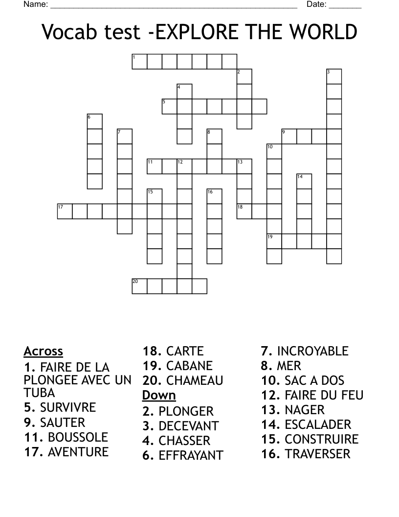 Vocab test -EXPLORE THE WORLD Crossword