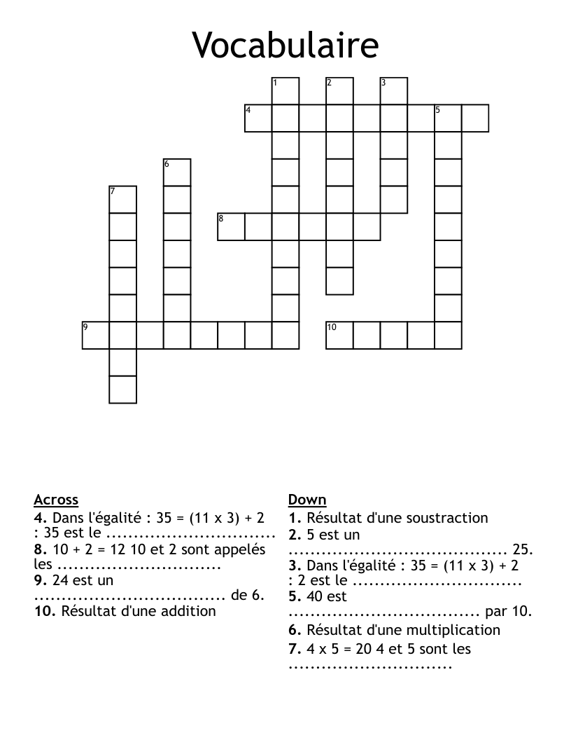 Vocabulaire Crossword