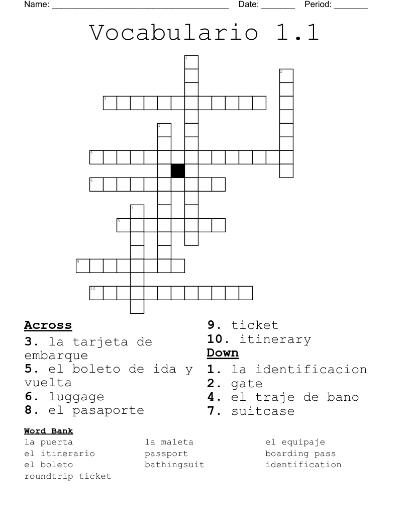 Vocabulario 1.1 Crossword