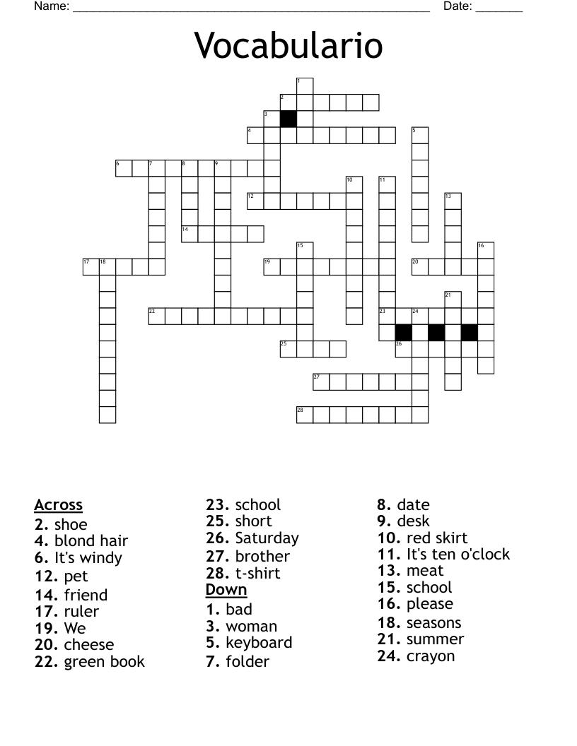 Vocabulario Crossword
