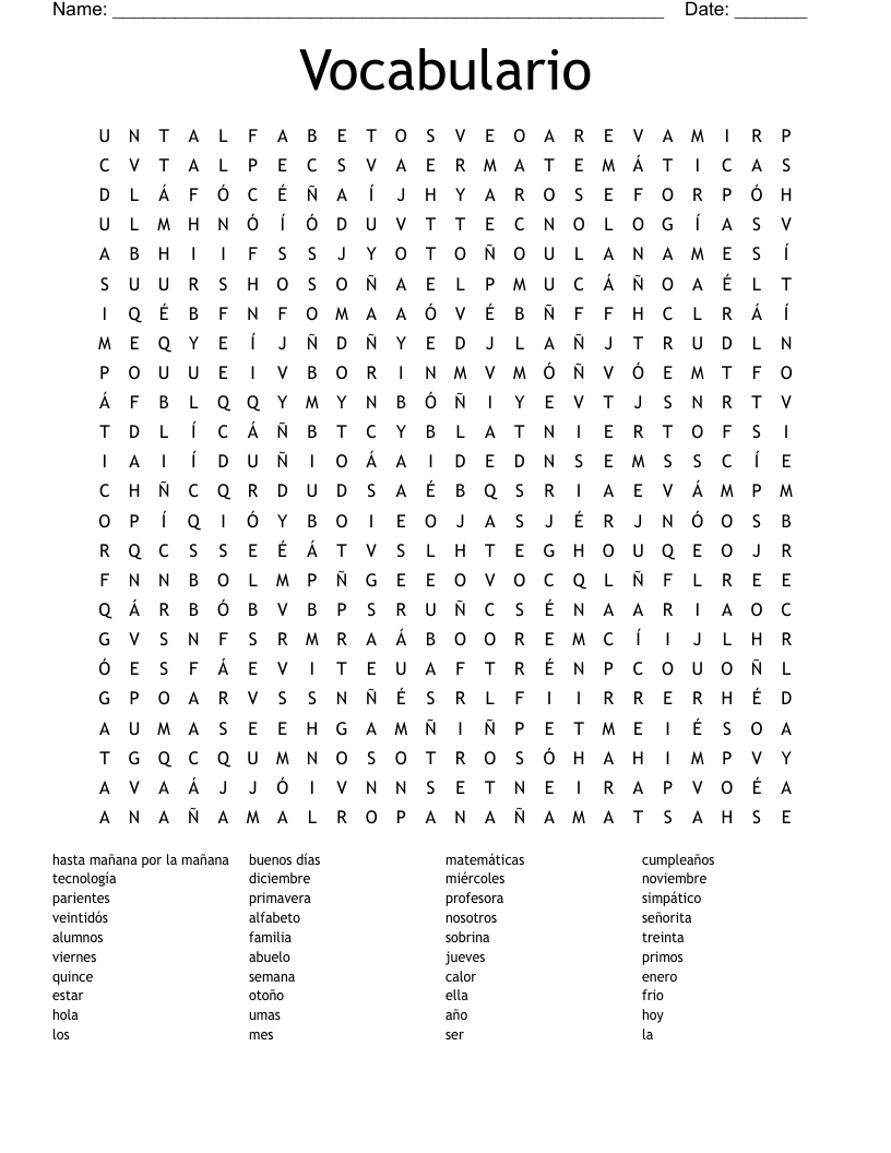 Vocabulario Word Search