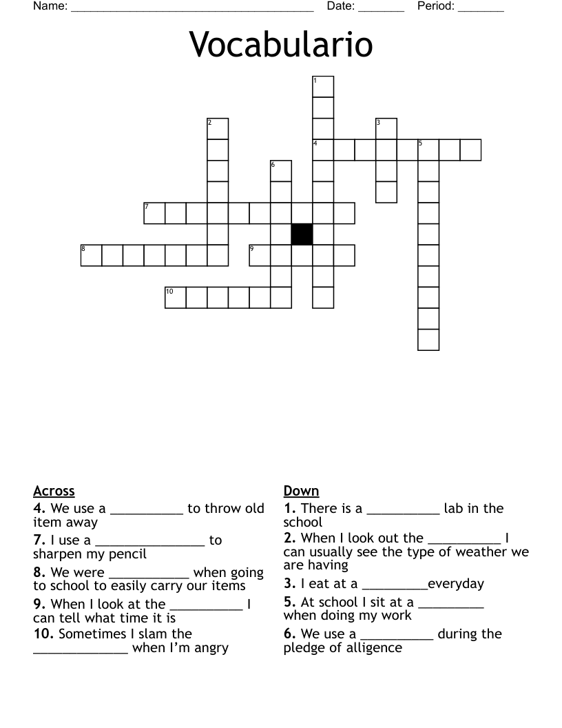 Vocabulario Crossword