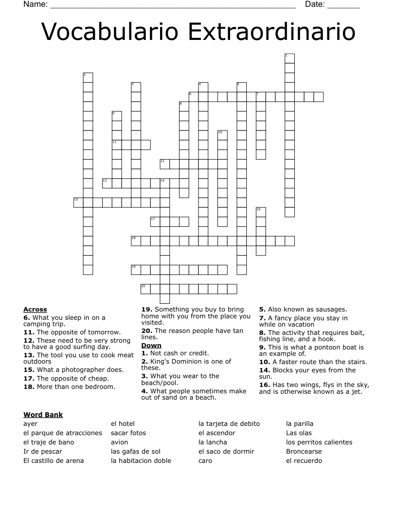 Vocabulario Extraordinario Crossword
