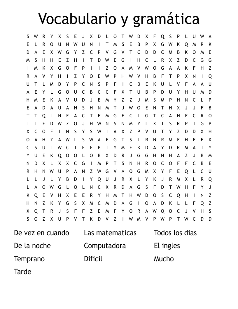 Vocabulario y gramática Word Search