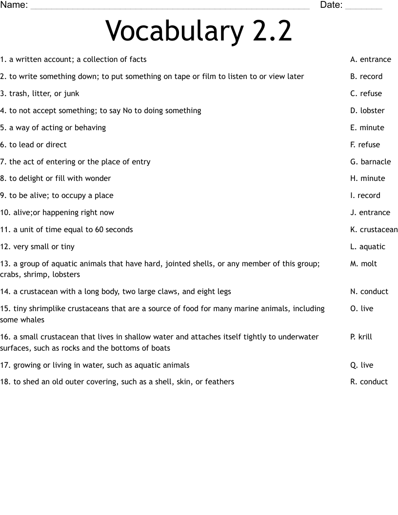 Vocabulary 2.2 Worksheet
