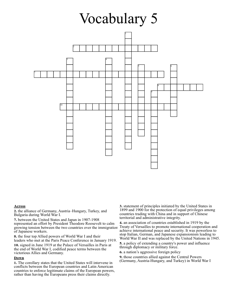 Vocabulary 5  Crossword