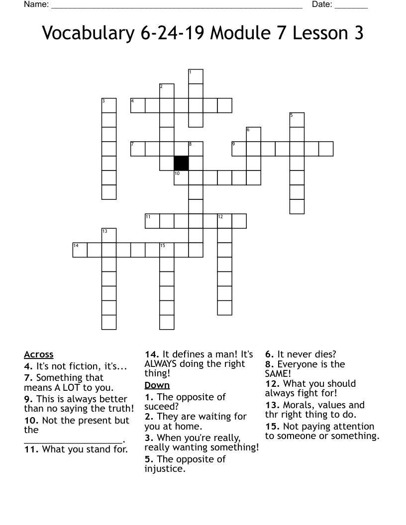 Vocabulary 6-24-19 Module 7 Lesson 3 Crossword
