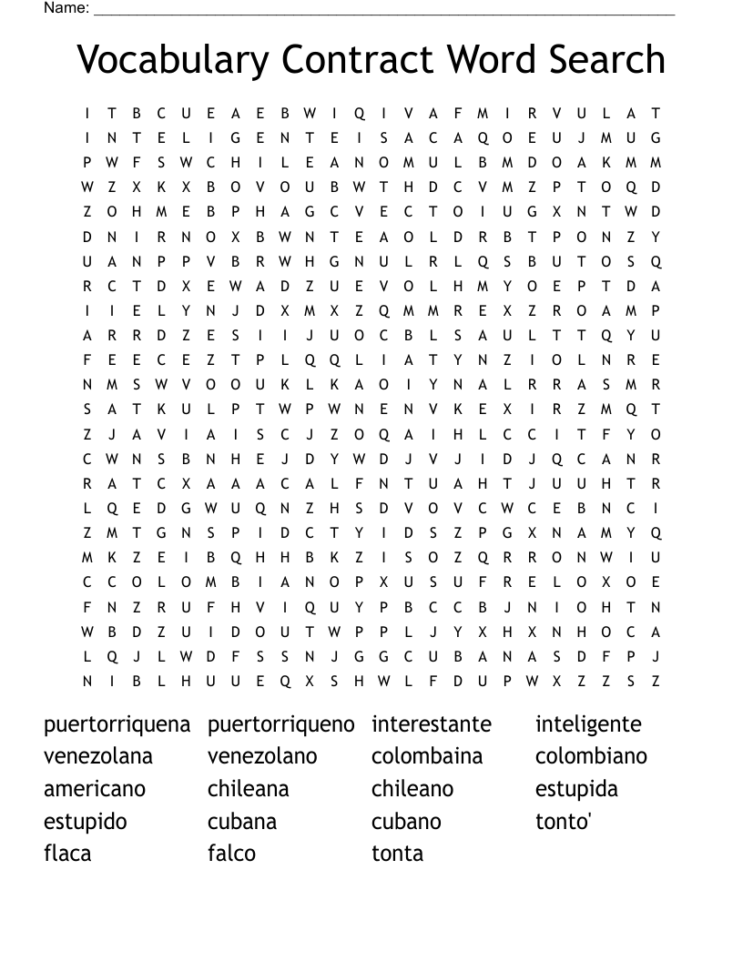 Vocabulary Contract Word Search WordMint