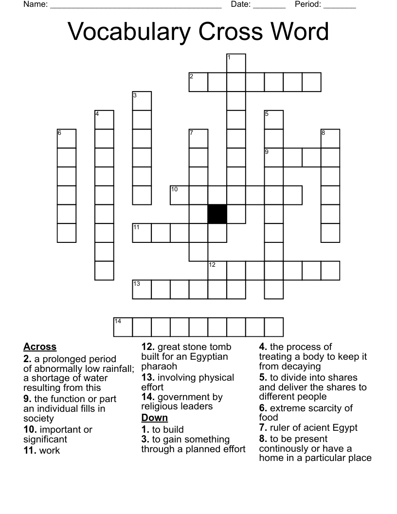 Vocabulary Cross Word 