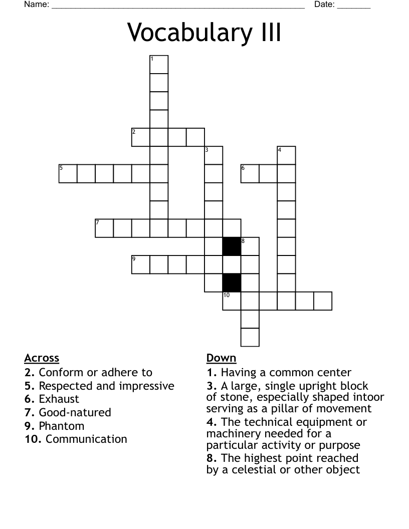 Vocabulary III Crossword WordMint