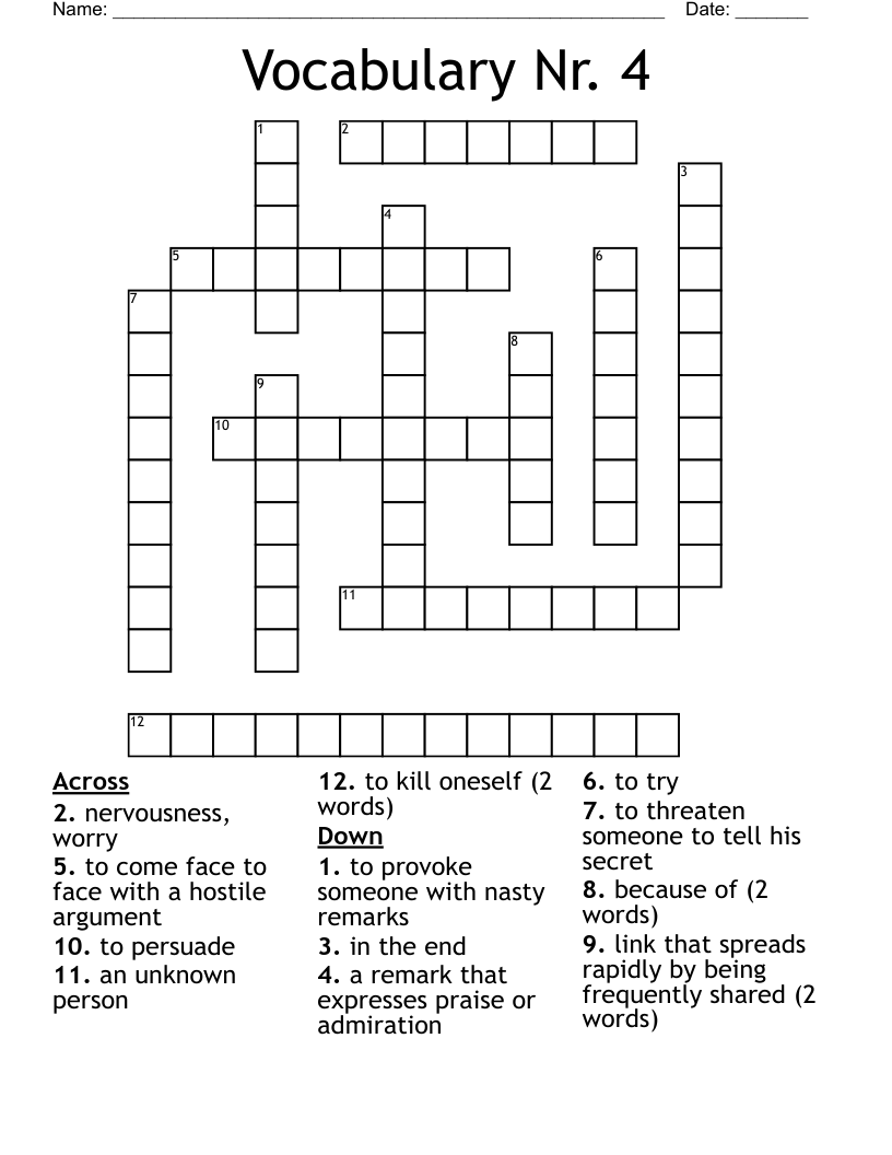 Vocabulary Nr. 4 Crossword
