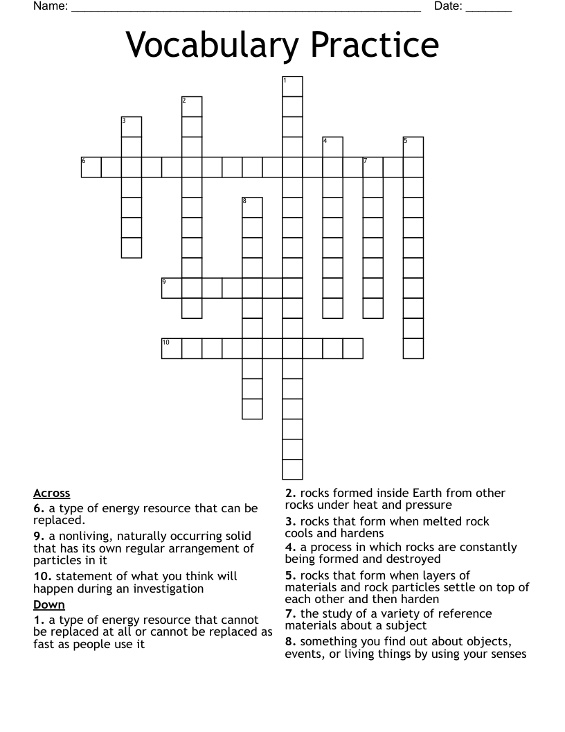 Vocabulary Practice Crossword
