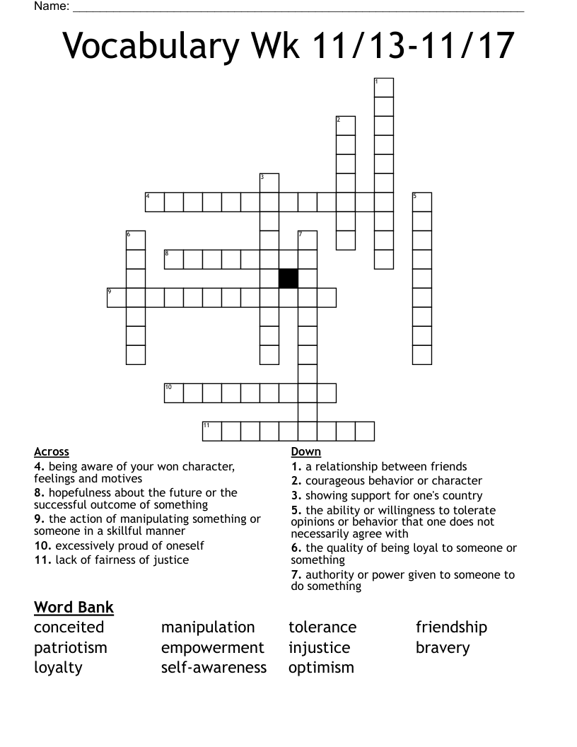 Vocabulary Wk 11/13-11/17 Crossword