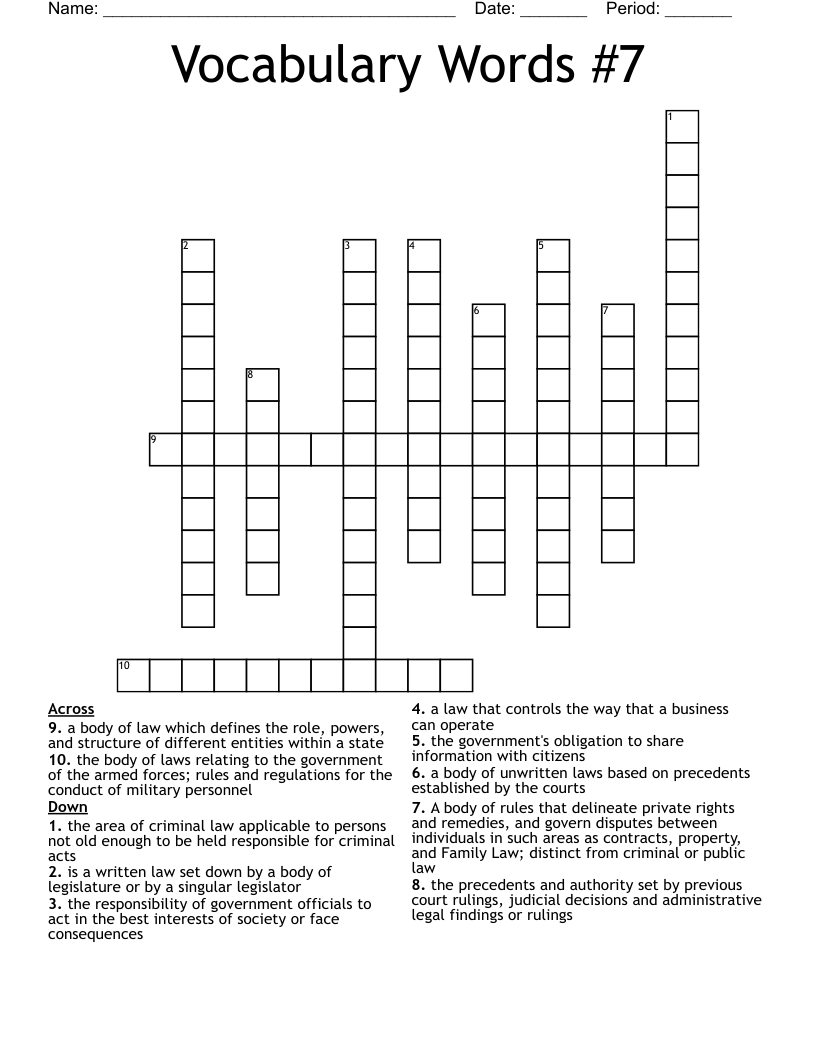Vocabulary Words #7 Crossword