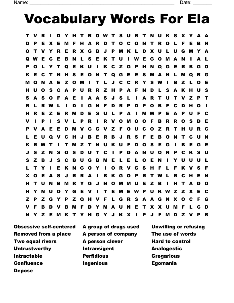 Vocabulary Words For Ela Word Search WordMint