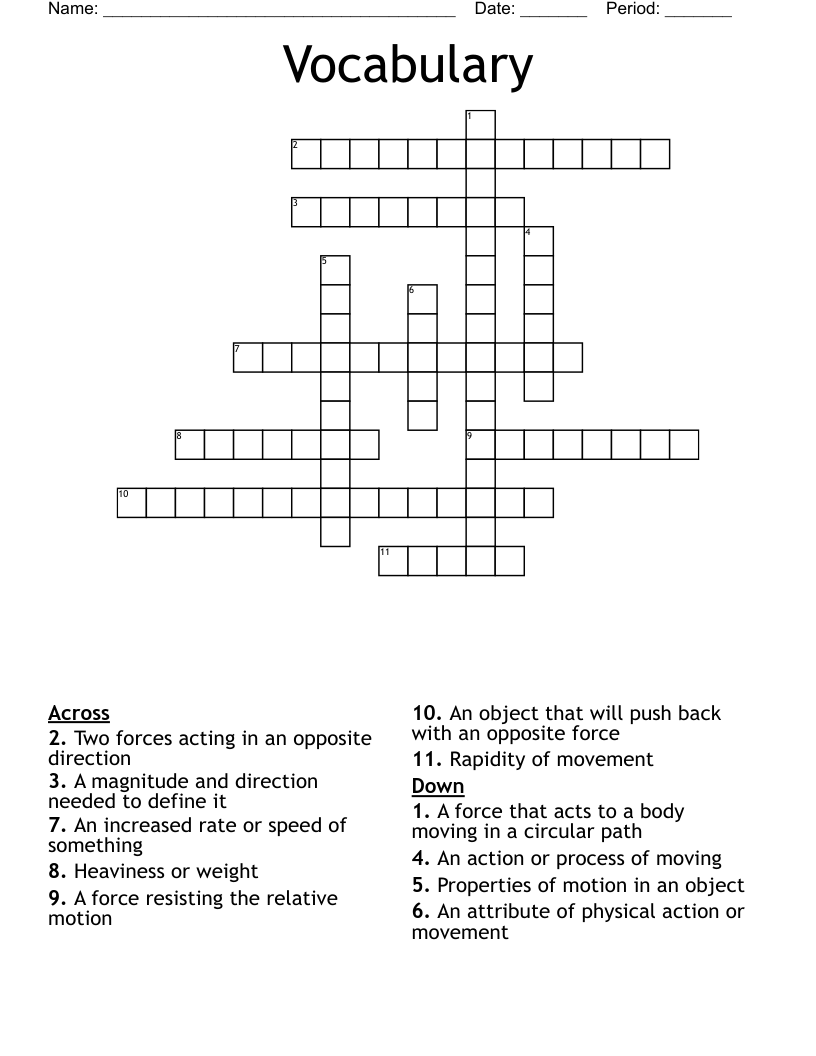Vocabulary  Crossword