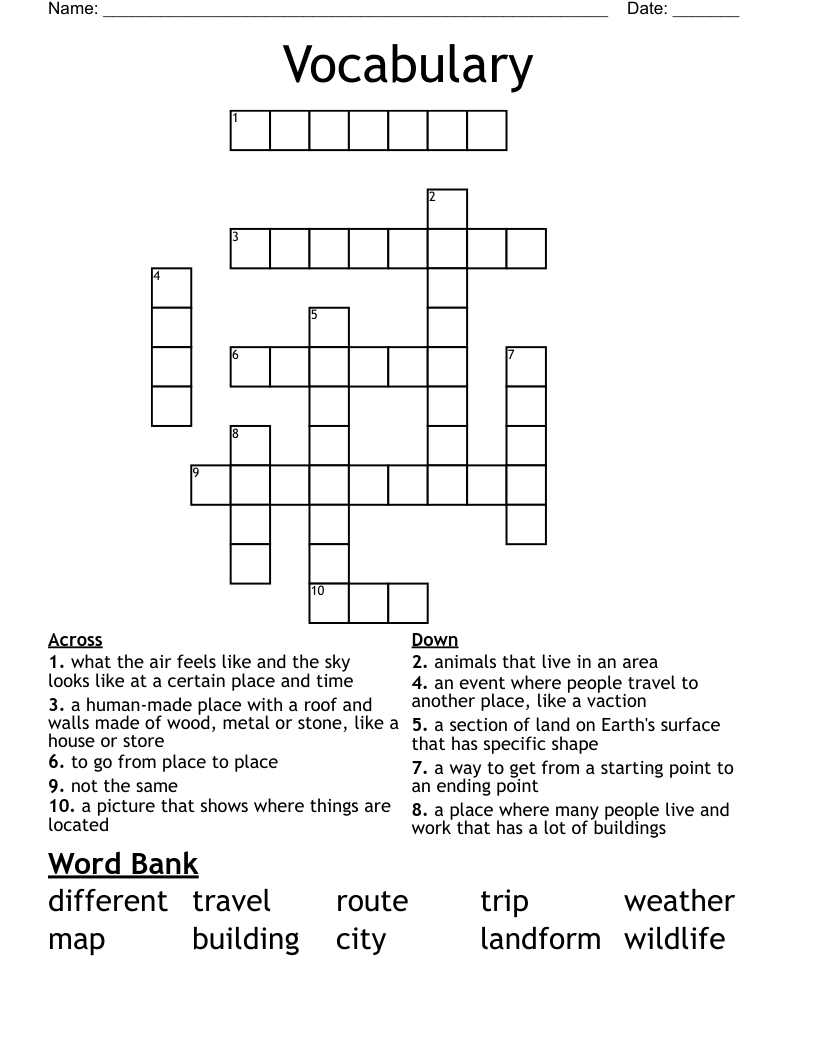 Vocabulary  Crossword
