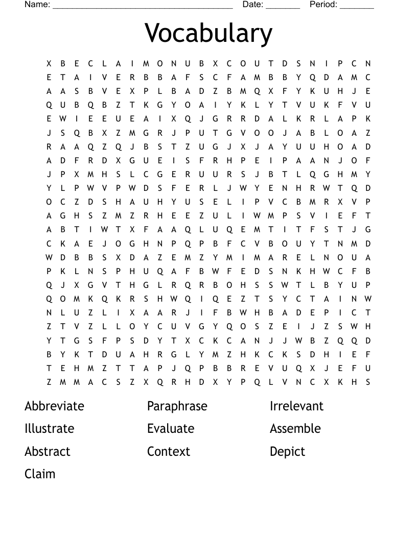 Vocabulary  Word Search