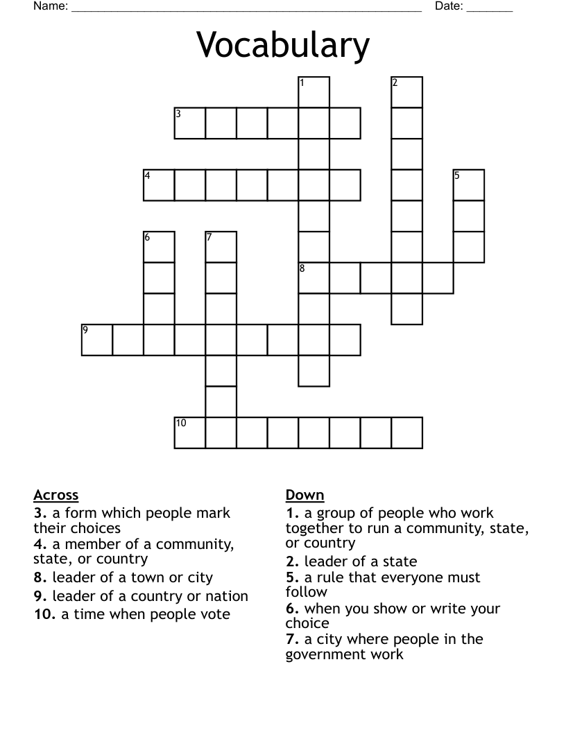 Vocabulary  Crossword