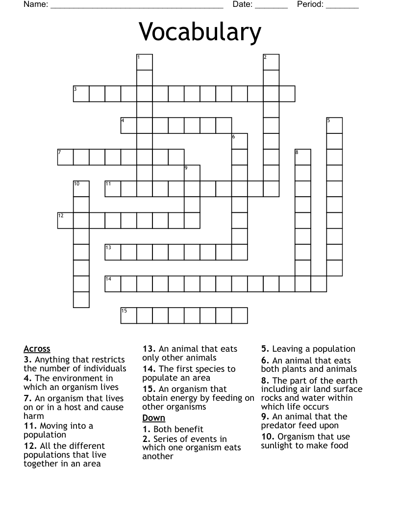 Vocabulary  Crossword