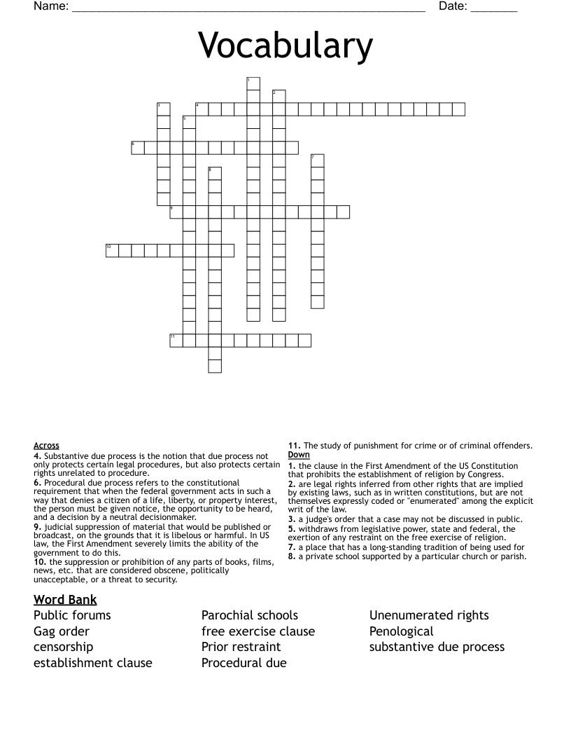 Vocabulary  Crossword