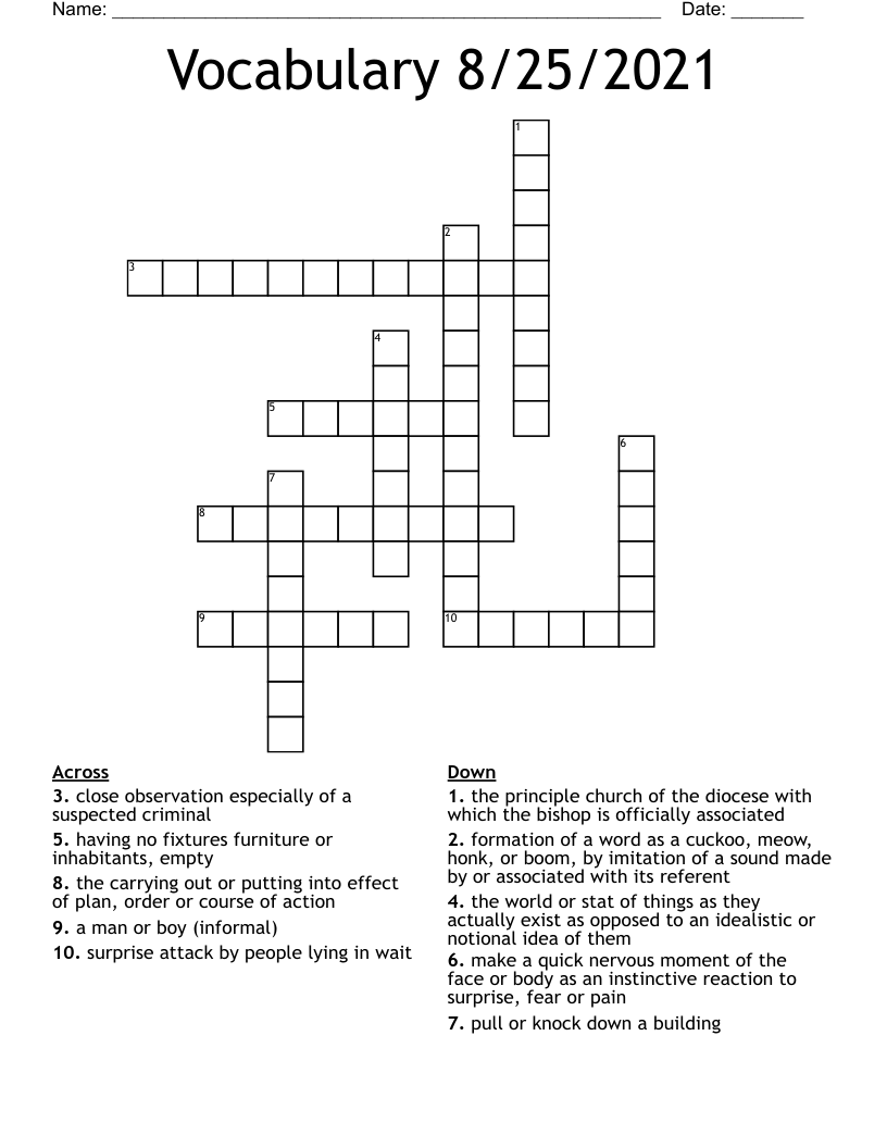 Vocabulary  8/25/2021 Crossword