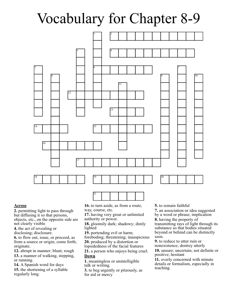 Vocabulary For Chapter 8 9 Crossword WordMint