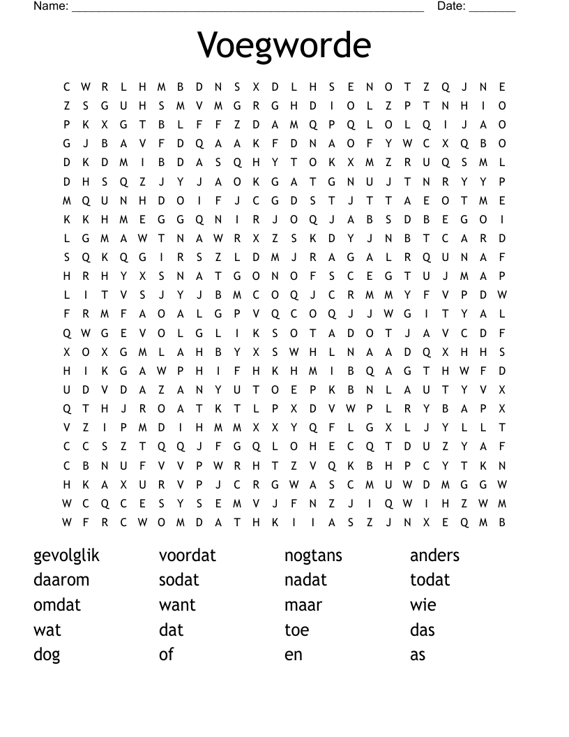 Voegworde Word Search