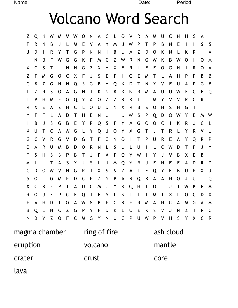 Volcano Word Search WordMint